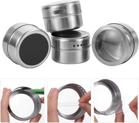 Sanvcomy 12 Magnetic Spice Jar Containers Spice Tins - Wall Mounted Stainless Steel Base - Easy to Install