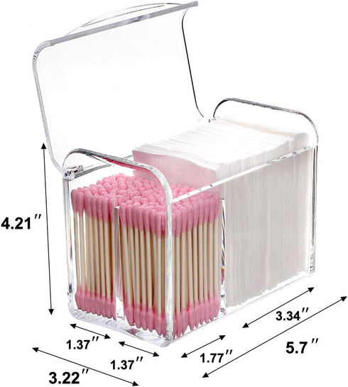 Sooyee Qtip Holder Dispenser for Cotton Ball, Swab, Round Pads, 3 Compartment Plastic Apothecary Jars