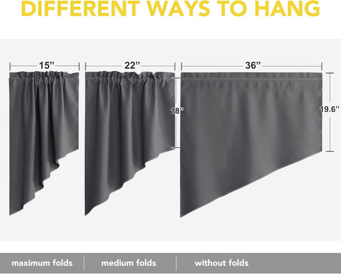 NICETOWN Half Window Kitchen Tier Curtains, Tailored Scalloped Valance/Swags, Grey (One Pair, 36x36)