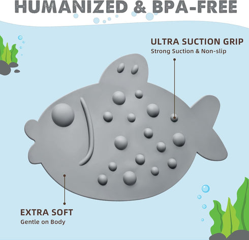 ZHICHENG Non-Slip Bathtub Mat for Kids - Soft Baby Cute Fish Shape Shower mat with Strong Suction Cups for Bathroom