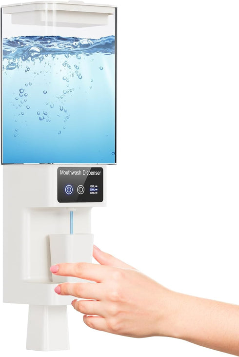 Automatic Mouthwash Dispenser 700ML Touchless, Wall-Mount or Countertop, 3 Dispense Settings, Magnetic