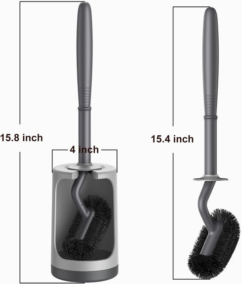 HAMITOR Toilet Bowl Brush Holder Set, Curved Design with Holder for Deep Cleaning, Compact Hidden Scrubber, Gray