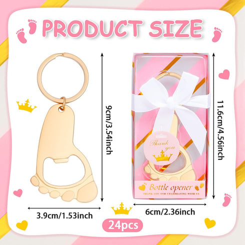 24Pcs Baby Girl Foot Keychain Footprint Bottle Openers Small Foot Bottle Opener Keychain Souvenir for Guests Baby