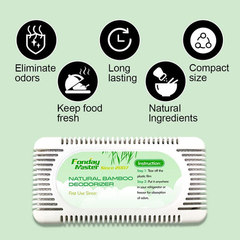 4Packs Refrigerator Deodorizer(60g Each Pack) Fonday Odor Eliminator for Fridges Freezers Coolers & Lunch Boxes, Bamboo Activated Charcoal Fridge Deodorizer, More Effective Than Baking Soda