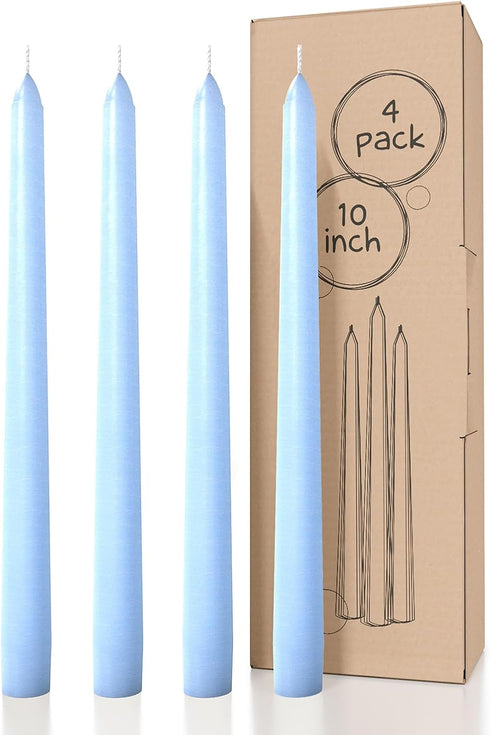 CANDWAX 10 inch Taper Candles, Set of 4 Dripless Unscented Candlesticks for Dinner and Household Use - Light Blue