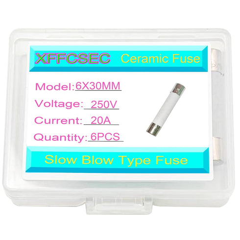 20 Amp Microwave Fuse XFFCSEC 20a Ceramic Fuse, 250V Slow-Blow Compatible Replacement for WB27X10388 (6 PCS)