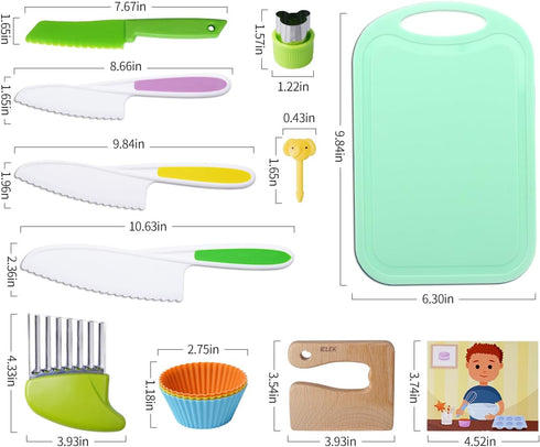 Kids Knives Set for Real Cooking, Toddler Knife Set with Cutting Board, Safe Knife, Peeler, and Fruit Cutters
