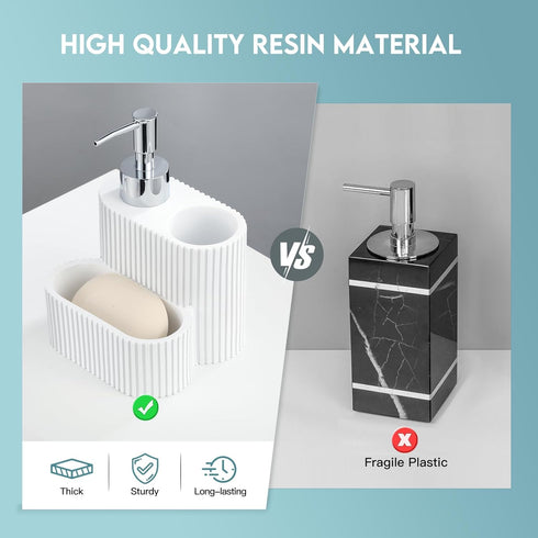 3 1 Countertop Shinowa Soap Dispenser with Sponge Holder, Marble Look Liquid Hand and Dish Soap Dispenser and Sponge