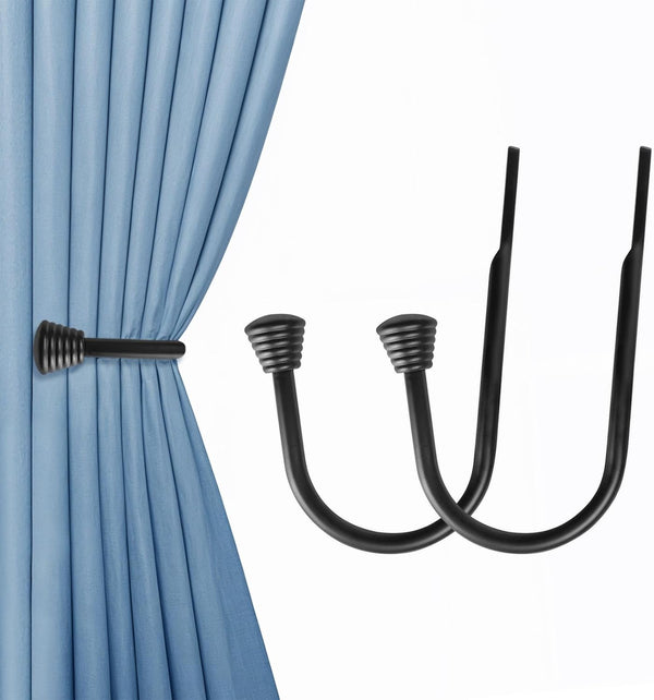 Ohtomber 2PCS Black Curtain Holdbacks - Metal Decorative Curtain Hooks for Drapes, Wall Mounted Tiebacks