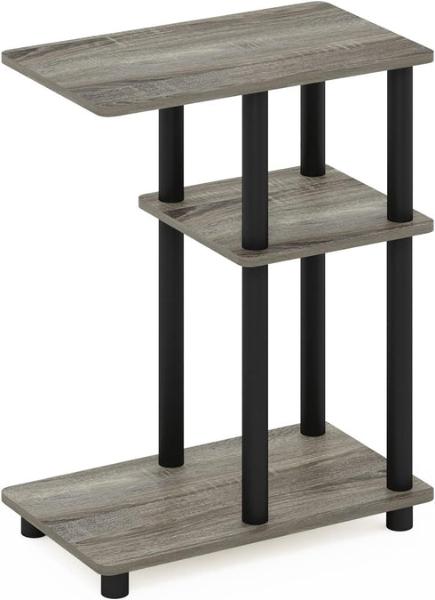 3-Tier Furinno C-Shape Sofa Side Table in French Oak/Black - Design