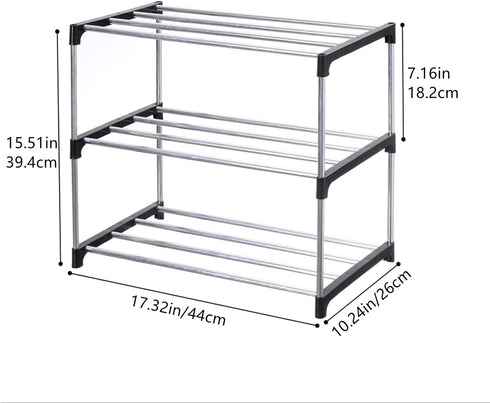 Stackable Small Shoe Rack, 3-Tier Storage and Organization for Entryway, Hallway, and Closet