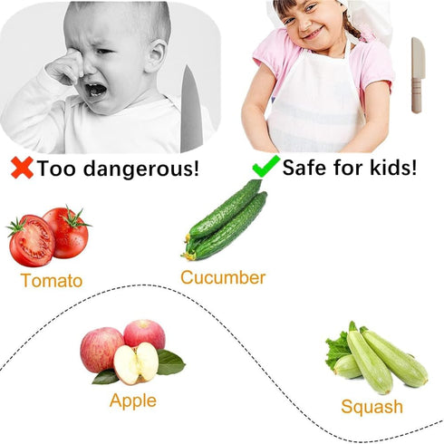 3 Pcs Wooden Kids Knife Safe Toddler Knife, Child Kitchen Tools for Cooking, Cutting Veggies, Fruits, Salad, Cake