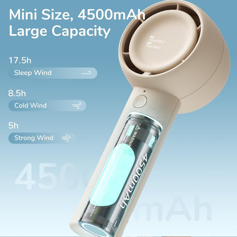 JISULIFE Portable Handheld Fan, Bladeless Mini Fan with 4500mAh, USB Rechargeable for Travel