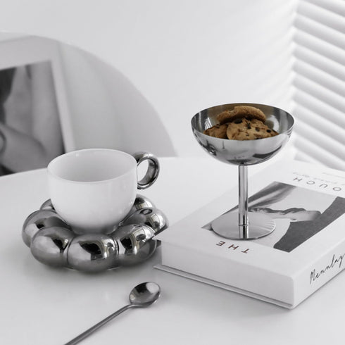 4Pcs Hapivida Ice Cream Cup, Stainless Steel Serving Dessert Bowls Cups Sauce Bowls Mini Round Footed Yogurt Snack