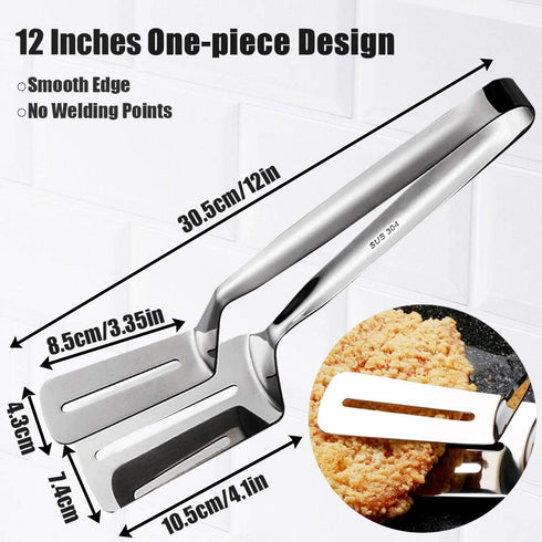 12 Inch Long Kitchen Spatula - 304 Stainless Steel Slotted Spatula, Double Blade Cooking Utensil, 2 Pcs Anti Rust