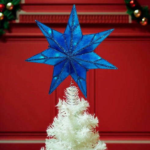 Kurt S. Adler 10-Light 7-Point Capiz Star Treetop - Blue and White