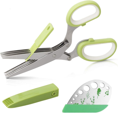 Luxiv Herb Scissors and Stripper Set - 5-Blades Stainless Steel Herb Cutter Tools with Safe Cover and Cleaning Comb