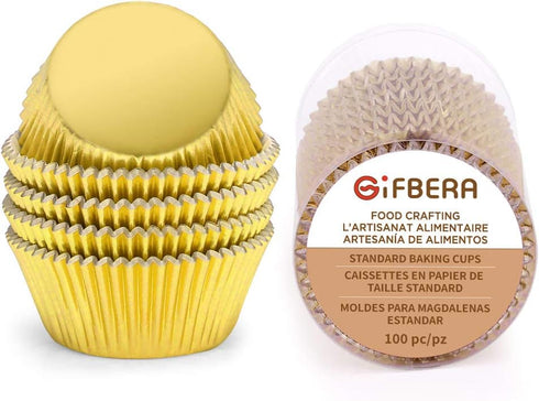Gifbera Gold Foil Muffin Cupcake Liners, Standard Size, 100-Count