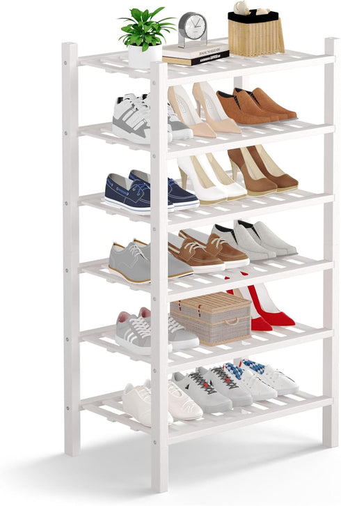 Haddockway Small 6 Tier Bamboo Shoe Rack Storage Organizer,Multifunctional Free Standing Stackable