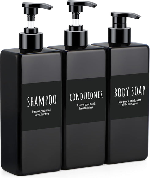 Segbeauty 3pcs Refillable Shampoo and Conditioner Dispenser, 16.9oz Shower Bottles with Labels for Bathroom