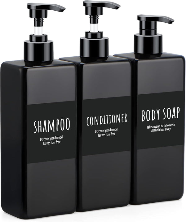 Segbeauty 3pcs Refillable Shampoo and Conditioner Dispenser, 16.9oz Shower Bottles with Labels for Bathroom