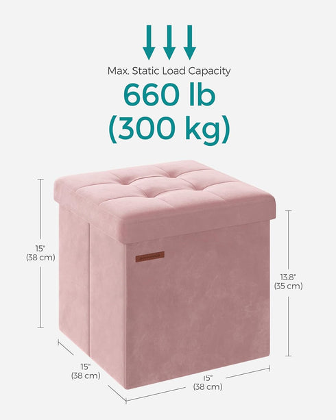 15 15 15 Inches, 11 (43 ULSF227R01 SONGMICS Small Storage Ottoman, Folding Ottoman Cube, x x Footstool, Footrest, Gal.