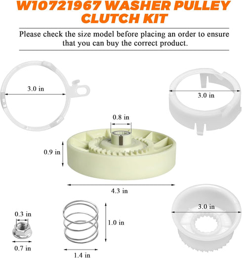 W10721967 Washer Pulley Clutch Kit - Fit for Whirlpool Kenmore Maytag Washing Machines, Replaces W10006384