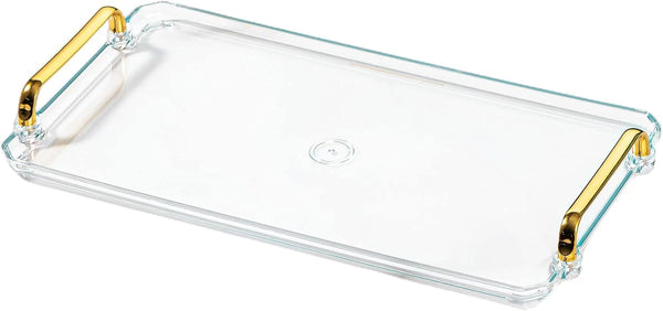 Acrylic Serving Tray with Handles, Decorative Countertop Tray for Coffee Table, 16 x 9 x 0.8 inches - Transparent