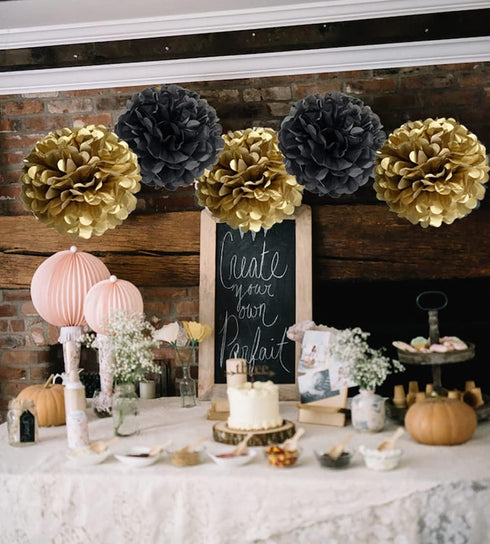 TopAAA 12pcs Tissue Paper Flower Poms - DIY Decorations for Wedding, Birthday, Graduation, 10 inches (Gold)