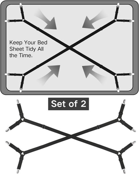 Foloda Bed Sheet Holders - 2 pcs Adjustable Fitted Sheet Straps Holders for Bed Corner, Keep Sheet Firm Tight