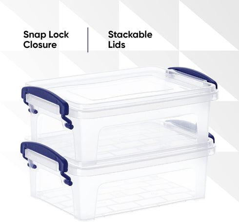 Superio Mini Storage Bins with Lids, Clear Plastic Containers, Stackable Totes, BPA Free, 1.25 Qt, 2 Pack