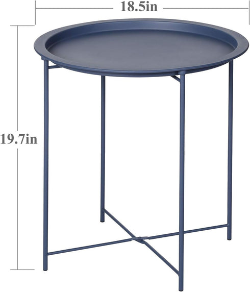 18.5 18.5 19.7 VECELO Modern End Side Tables,Round Metal Foldable Tray,Stable Snack Nightstand for Outdoors,Small