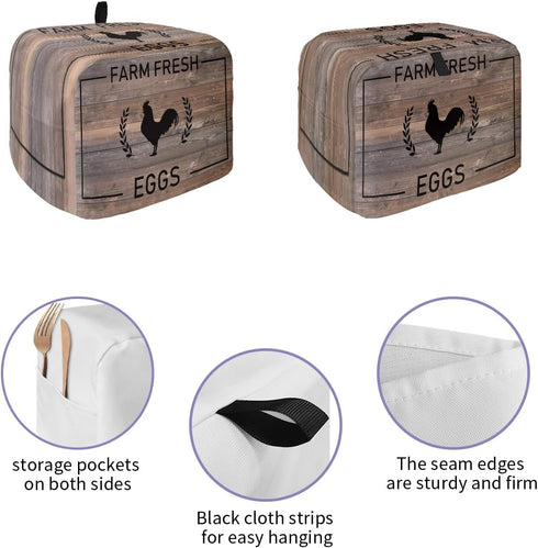 Farmhouse Rooster Toaster Cover 4 Slice, Large Kitchen Appliance Covers, Rustic Black Farm Animals Wood Toaster Oven Cover with Loop, Bread Machine Cover Polyester Dust Cover Protection