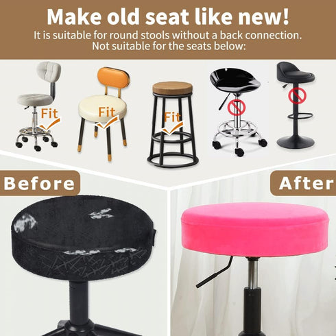 Dia.11-13" Pink,1 Count) SINOSSO Bar Stool Cover, Super Soft Velvet Round Stretchy Washable Dustproof Slipcover