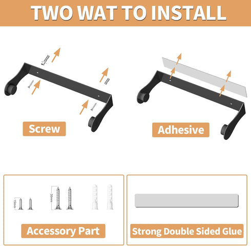 Paper Towel Holder Under Cabinet, Stainless Steel, Wall Mount, Black Adhesive Paper Roll Holder for Kitchen