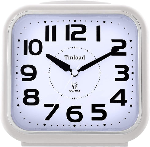 5.5" Large Analog Alarm Clock, Silent Non Ticking, Gentle Wake Beep Sounds, Battery Operated, White