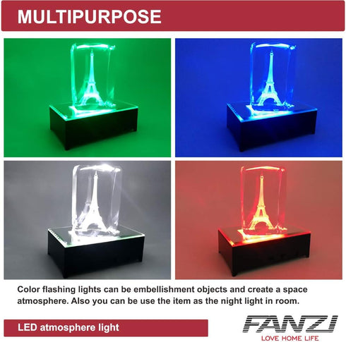 FANZI LED Rectangular Light Display Base | 3D LED Light Stand for Crystals and Glass Art (Black)