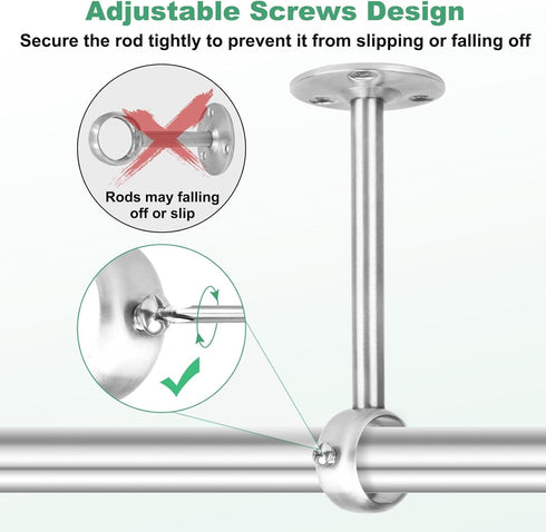 10 Inch Ceiling Curtain Rod Brackets - Heavy Duty Holder for 1 Inch Drape Poles, 2 Pack, Silver.