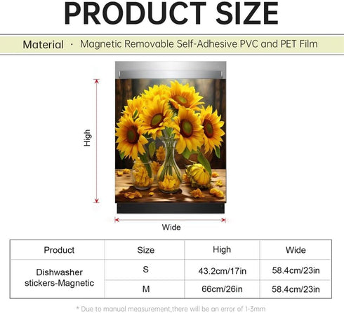 Modern Sunflower Dishwasher Magnet Cover, Appliance Sticker Blooming Sunflower Front Cover, 23" x 26"