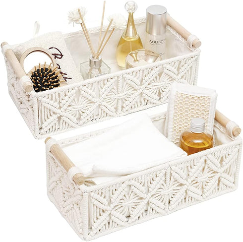 HOSROOME Macrame Storage Basket Boho Decor Baskets for Organizing Woven Decorative for