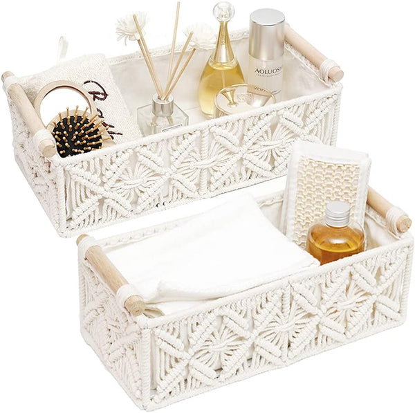 HOSROOME Macrame Storage Basket Boho Decor Baskets for Organizing Woven Decorative for