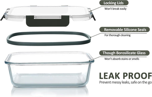 M MCIRCO 24-Piece Glass Food Storage Containers, Upgraded Snap Locking Lids, Airtight Meal Prep Containers Set