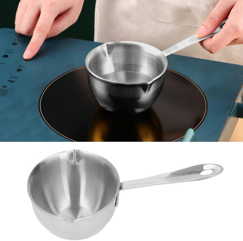Stainless Steel Saucepan, Half Quart Heavy Bottom Cooking Pot with Pour Spout for Home Kitchen