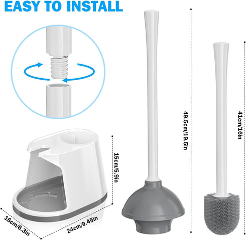 TRENTI Set, 2-in-1 5.3-inch Toilet Plunger and Brush Bowl Brush and Heavy Duty Toilet Plunger with Ventilated Holder