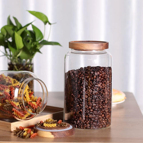 Large Glass Food Canisters, 93 FL OZ Kitchen Storage Container with Airtight Wooden Lids
