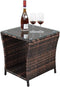 Rpuzonier Wicker Rattan Side Table, Outdoor Square Rattan Coffee End Table with Tempered