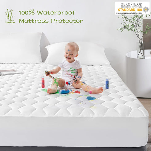 GRT California King Mattress Protector, Waterproof Rayon from Bamboo, Cooling Quilted Fitted Mattress Pad
