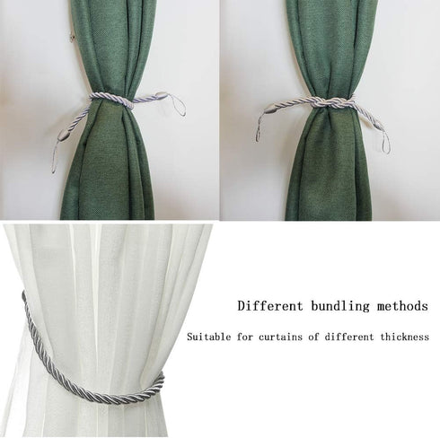 BEL AVENIR Curtain Rope Tiebacks, Drapery Holdbacks with 4 Metal Screw Hooks, 2 Pair - Silver