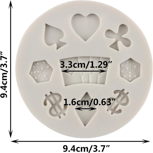 Poker Silicone Molds 3D Casino Themed Chocolate Molds Mini Heart Molds For Cake Decorating Cupcake Topper Candy Gum Paste Polymer Clay Set Of 1