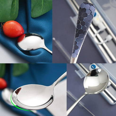 Stainless Steel Coffee Round Spoon - 4 Set of 6 Inches Korean Dessert Spoon with Hexagonal Pattern for Home or